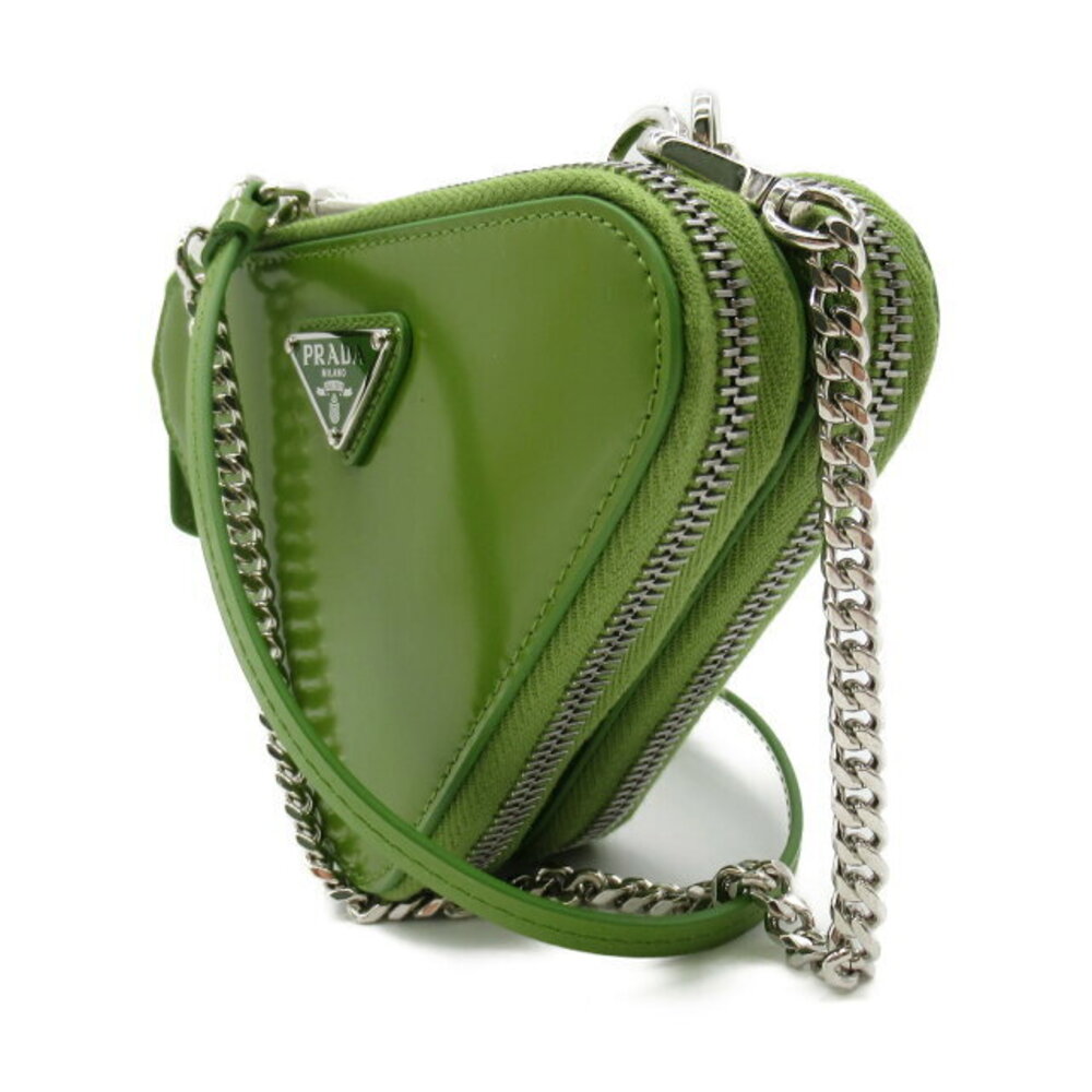PRADA Shoulder Bag Accessory Handle Brushed Leather Green Bag - Picture 3 of 9